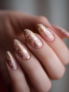Nude-Nails-with-Gold Flakes