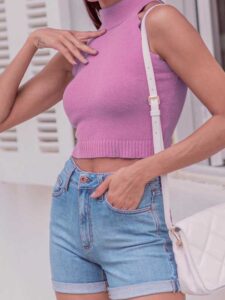 Pink Outfit Ideas Pink Top and Denim Shorts