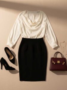 Silk Blouse + High-Waist Pencil Skirt Dinner Date Outfit Idea